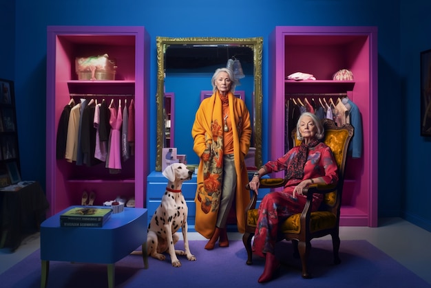 Free photo elder women with dalmatian in closet