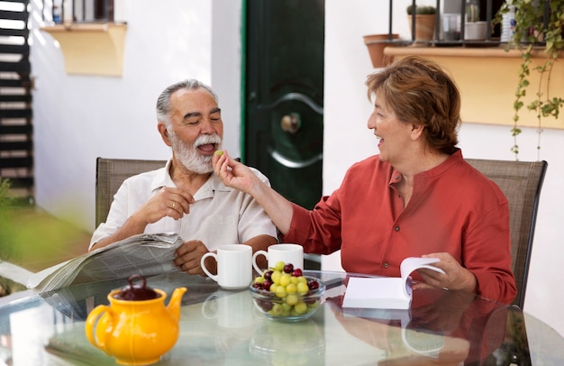 Elderly couple enjoying life at home in the countryside