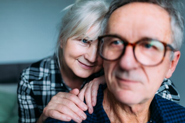 Elderly couple together in retirement home