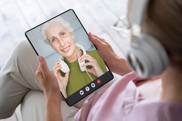 Elderly people making a video call