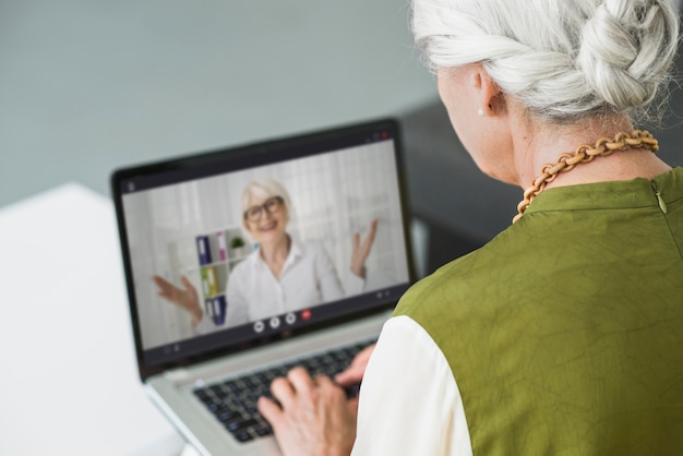 Elderly people making a video call