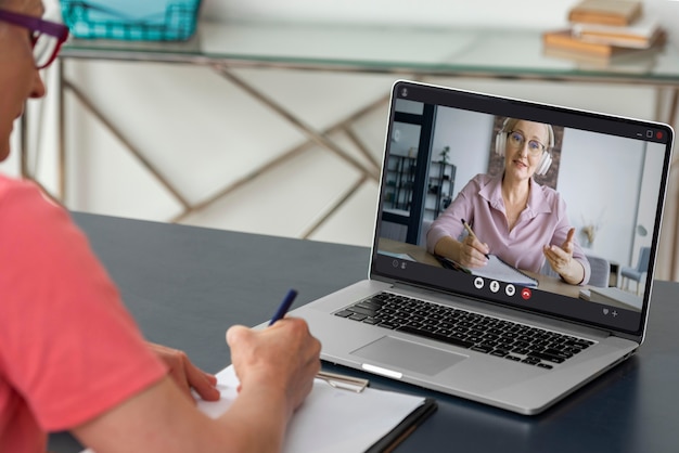 elderly people making a video call