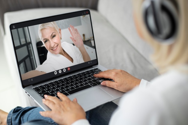 Elderly people making a video call