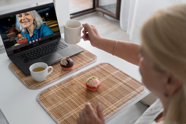 Elderly people making a video call