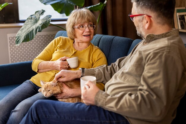 Elderly people with cat pet