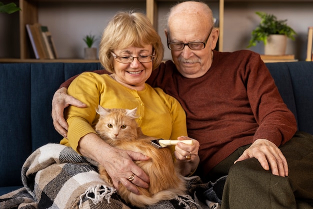 Elderly people with cat pet