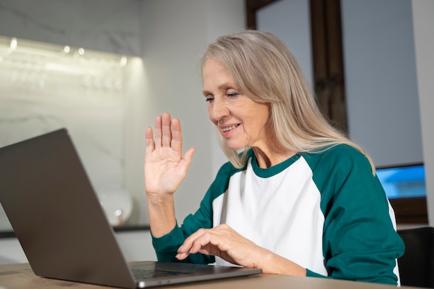 Elderly person using digital device