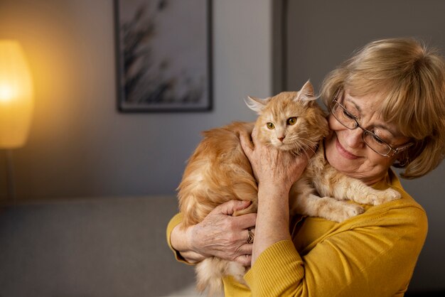 elderly person with pet cat