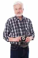 Free photo elderly photographer with retro camera