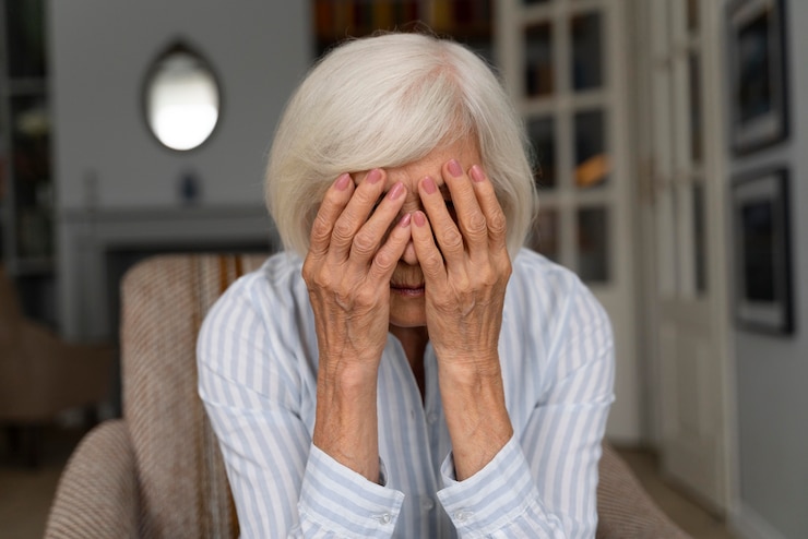Free Photo elderly woman confronting alzheimer's disease