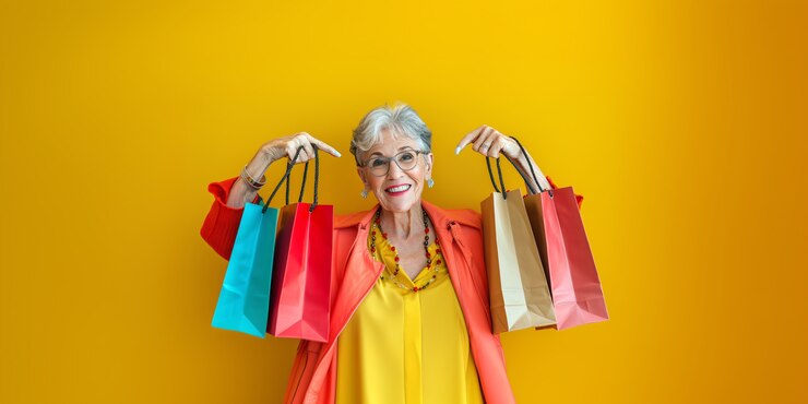 Free Photo elderly woman shopping during customer day