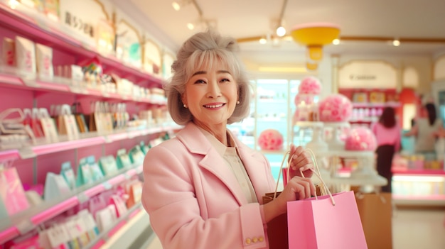 elderly woman shopping during customer day