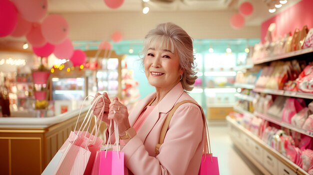 elderly woman shopping during customer day