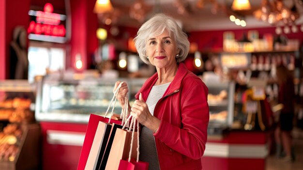 elderly woman shopping during customer day