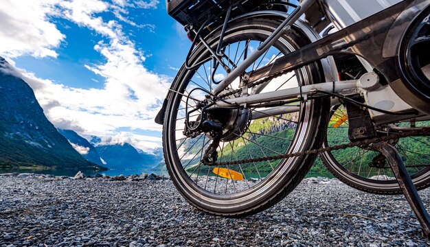 Electric bicycle on the background of nature norway