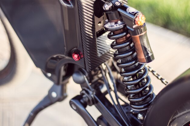 Electric bike rear shock absorber close up