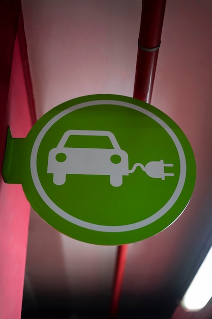 Electric car charging sign low angle