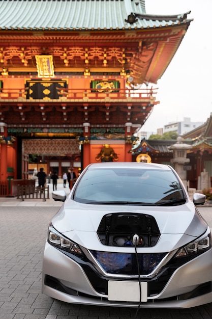 Free photo electric car at the station charging