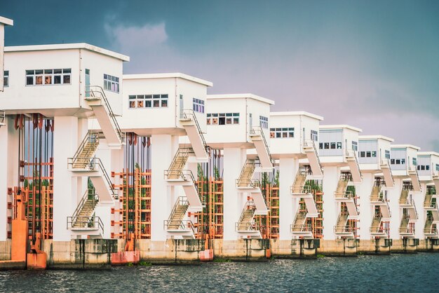 Free photo electric dam lake water - vintage filter