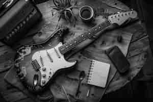 Free photo electric guitar in beautiful setting still life