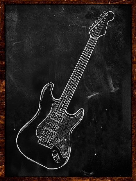 Free photo electric guitar drawing on blackboard music
