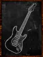 Free photo electric guitar drawing on blackboard music