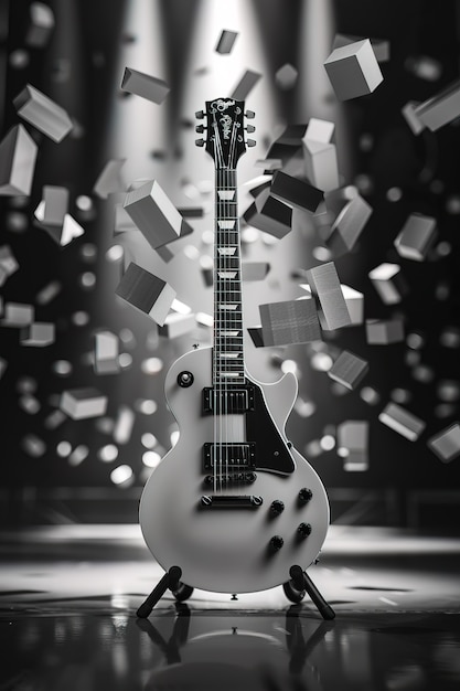 Бесплатное фото Электрическая гитара в красивой обстановке натюрморта