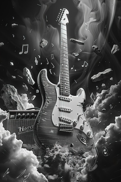 Бесплатное фото Электрическая гитара в студии натюрморт