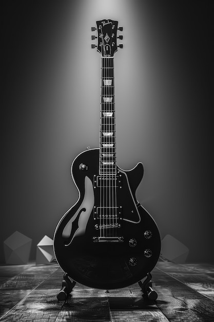 Бесплатное фото Электрическая гитара в студии натюрморт