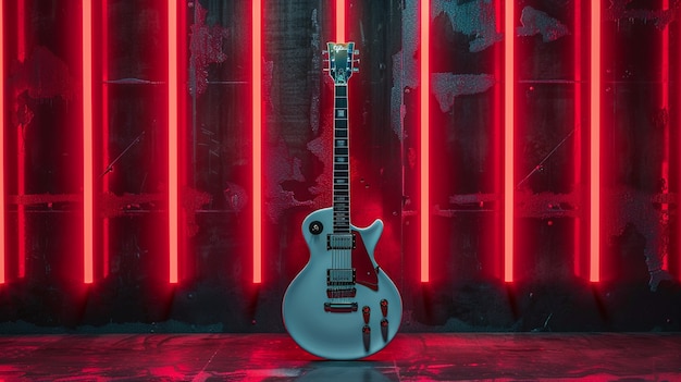 Foto gratuita chitarra elettrica con luce al neon natura morta