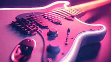 Free photo electric guitar with neon light still life