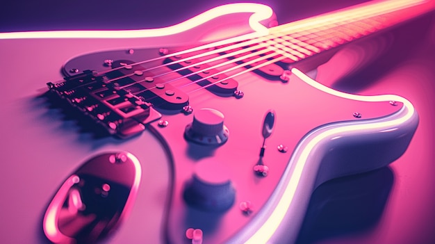 Electric guitar with neon light still life