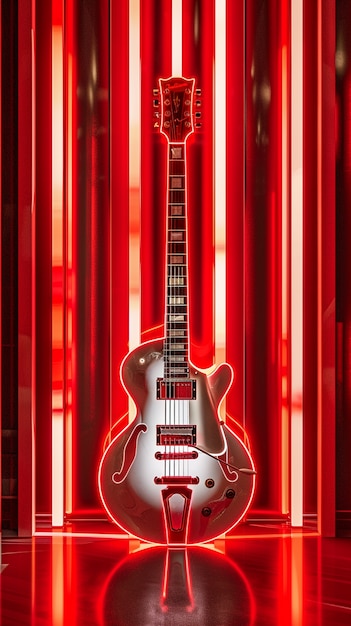 Free photo electric guitar with neon light still life