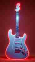 Free photo electric guitar with neon light still life