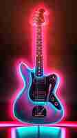 Free photo electric guitar with neon light still life