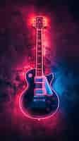 Free photo electric guitar with neon light still life