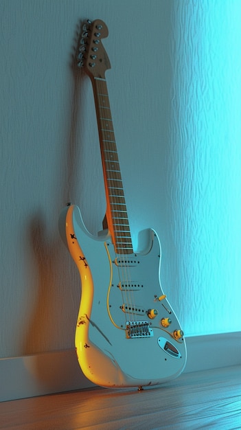 Electric guitar with neon light