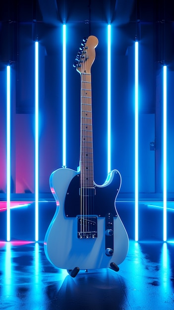 Free photo electric guitar with neon light