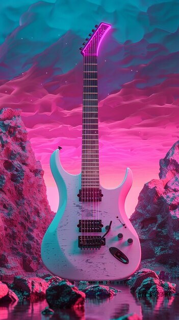 Electric guitar with neon light