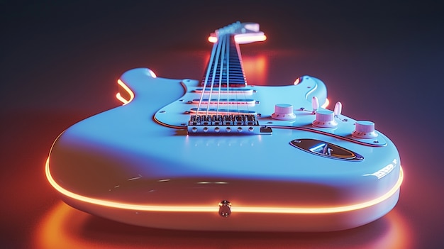 Free photo electric guitar with neon light