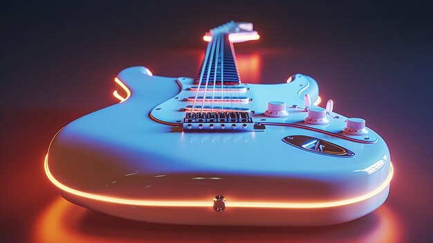 Electric guitar with neon light