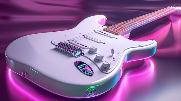 Electric guitar with neon light