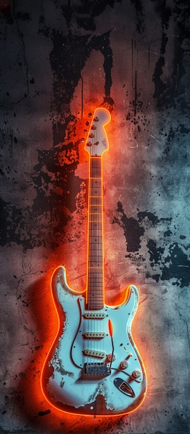 Free photo electric guitar with neon light