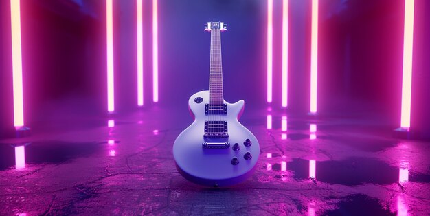 Foto gratuita chitarra elettrica con luce al neon