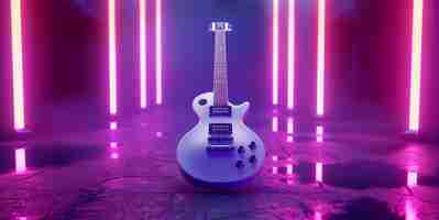 Free photo electric guitar with neon light