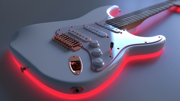 Free photo electric guitar with neon light