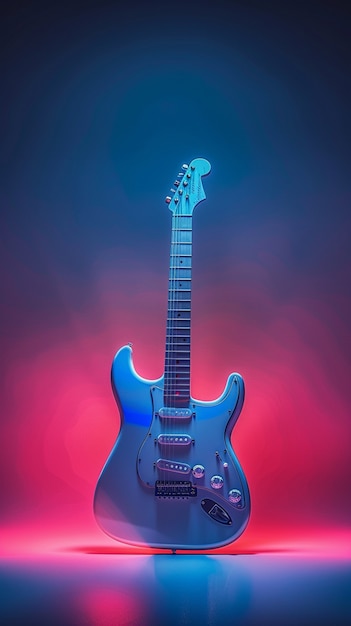 Free photo electric guitar with neon light