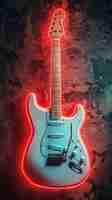 Free photo electric guitar with neon light