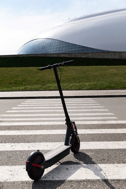 Electric scooter on street and beautiful view