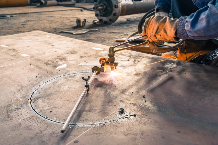 Free Photo electric wheel grinding on steel structure
